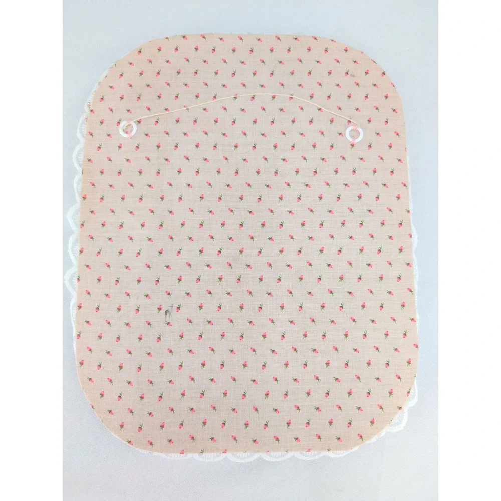 Vintage Rose Padded Fabric Picture Frame Pink Floral Lace Trim Oval Opening